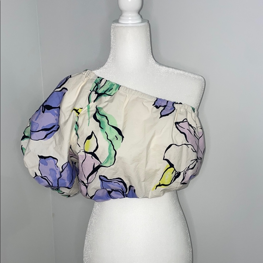 a new day Cream Asymmetrical Ruffled Crop Blouse